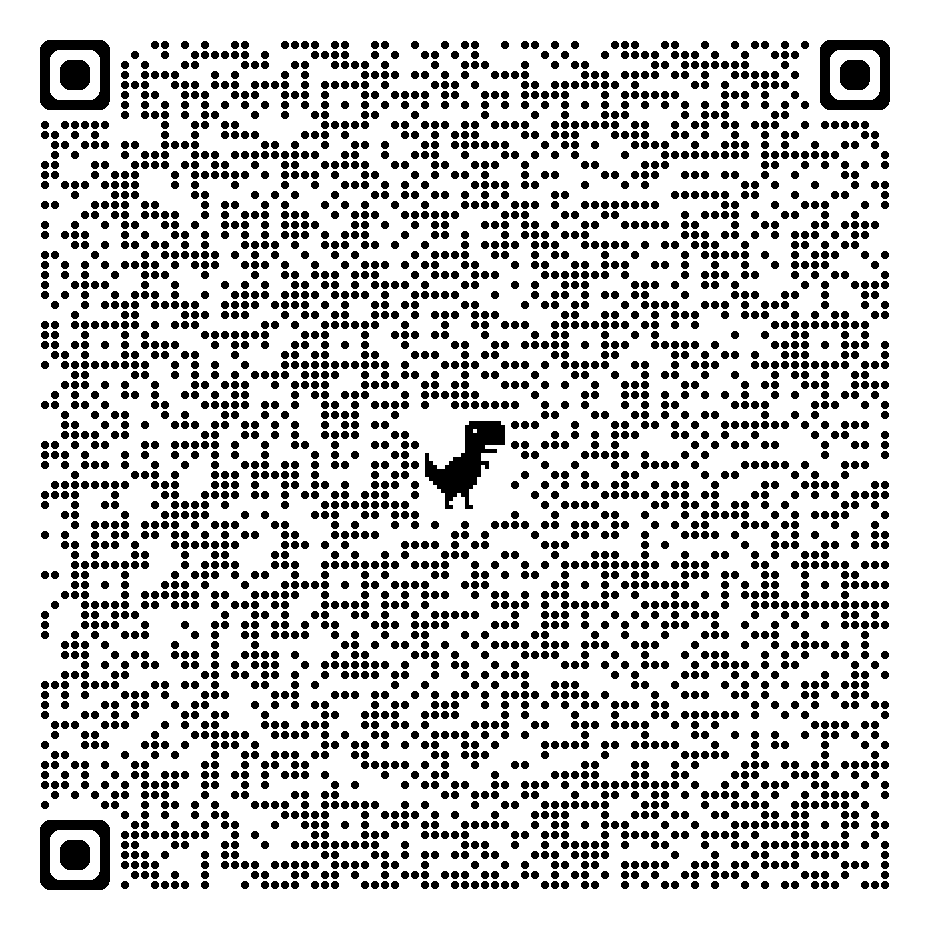 Black-and-white QR code with a small blue logo in the center.