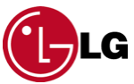 LG logo: Red circle with white dot and stylized "L" inside, black "LG" beside it.