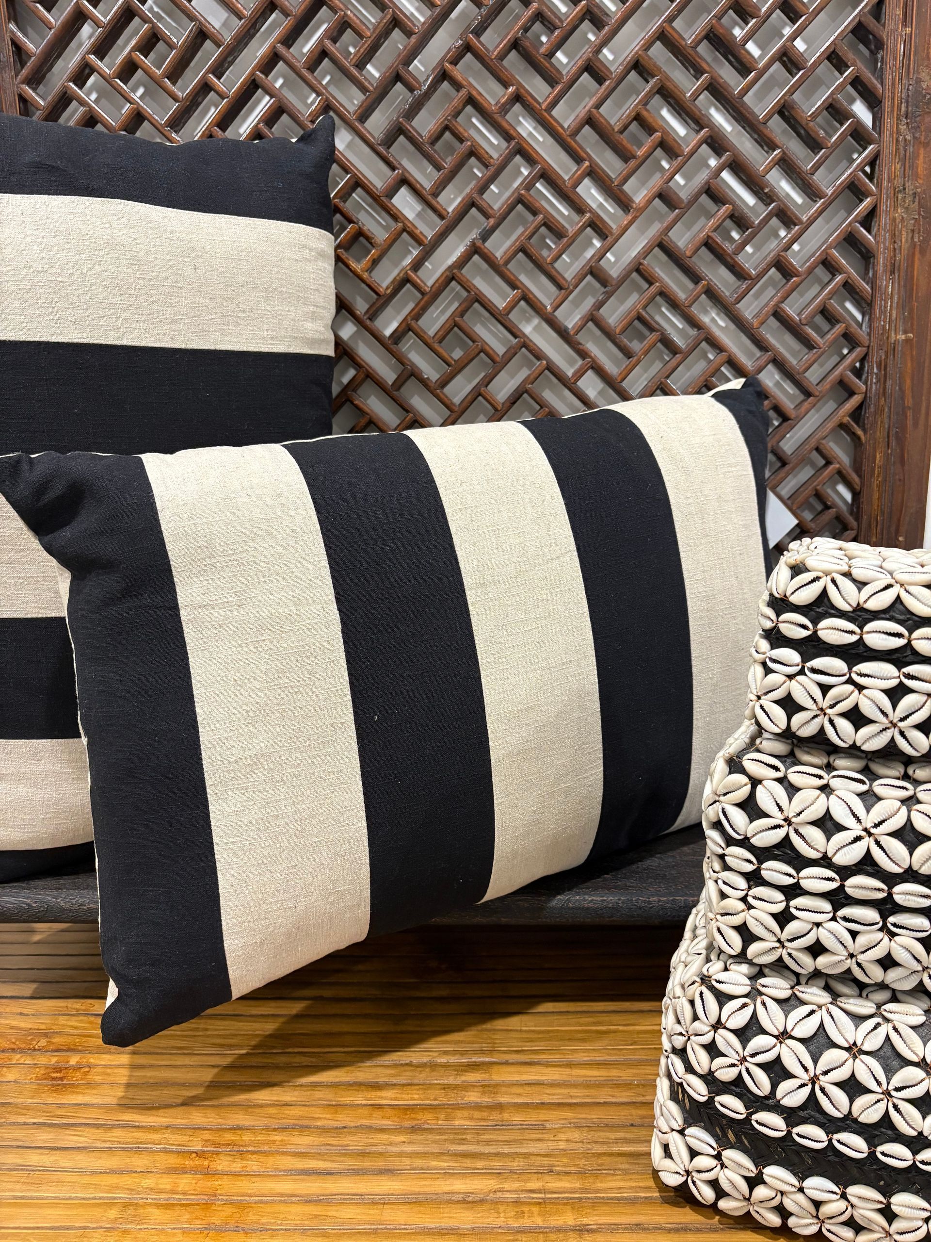 Linen Cushion With Black Stripe Design &mdash; Tropic Living In Smithfield, QLD