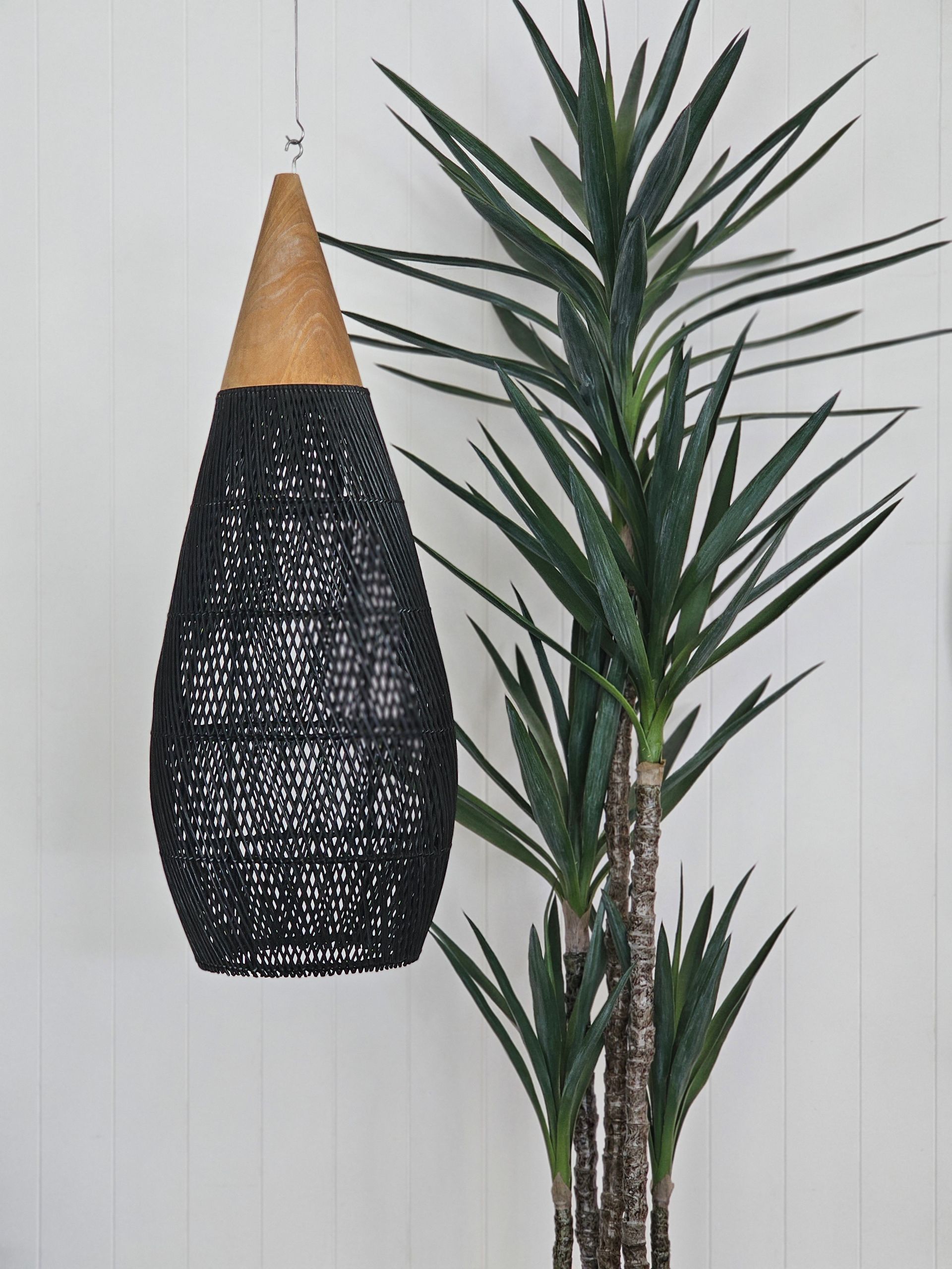 Canggu Pendant Light With Timber Top And Black Rattan &mdash; Tropic Living In Smithfield, QLD