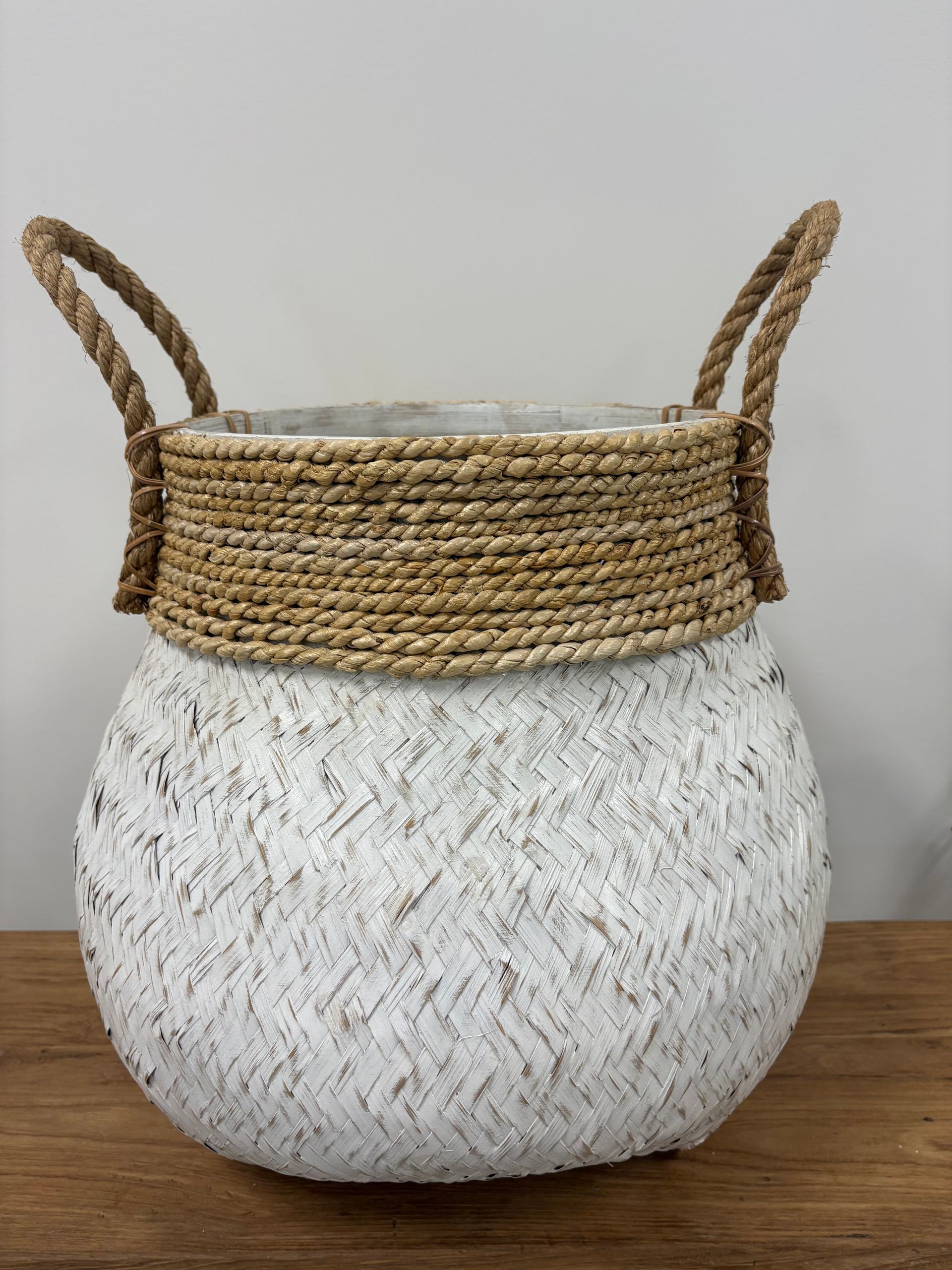 Basket White with Two Rope Handles &mdash; Tropic Living In Smithfield, QLD