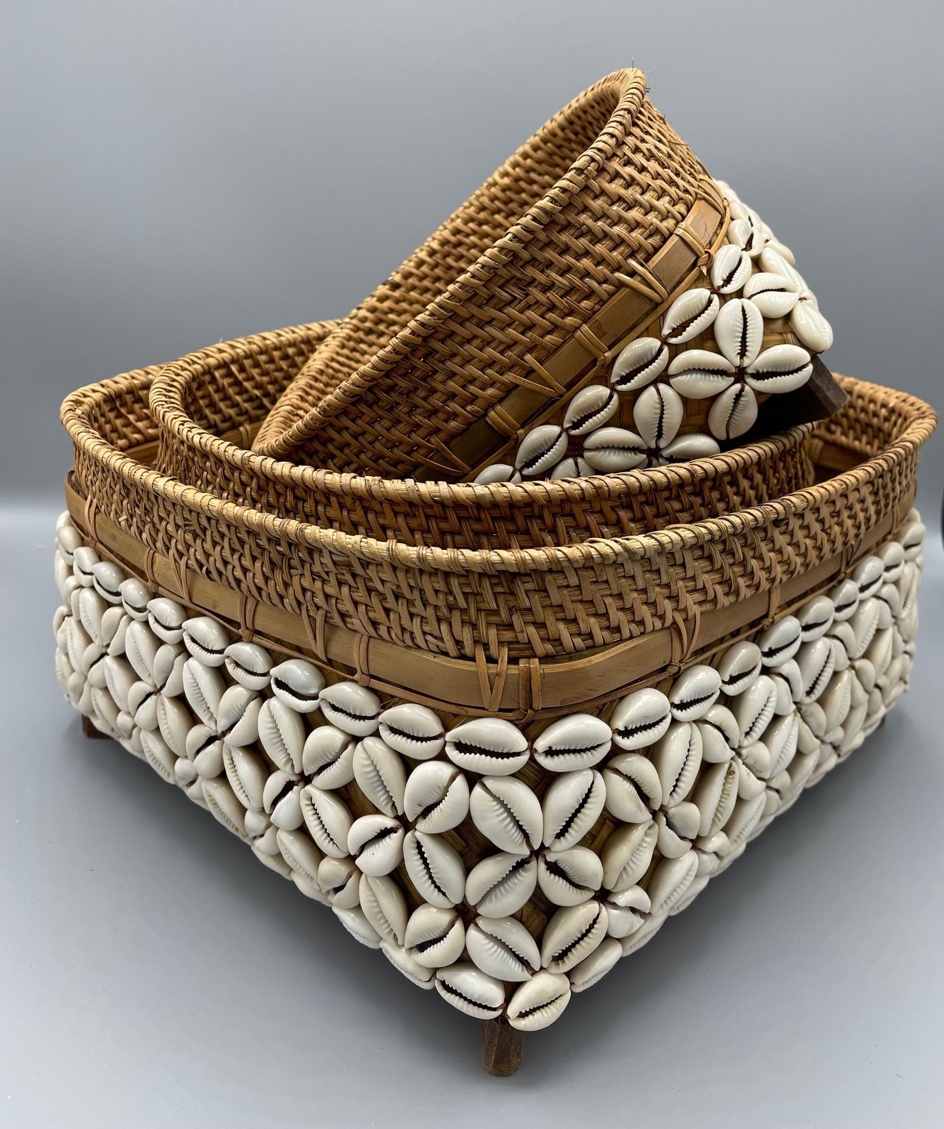 Shell Trimmed Storage Basket In Brown Finish &mdash; Tropic Living In Smithfield, QLD