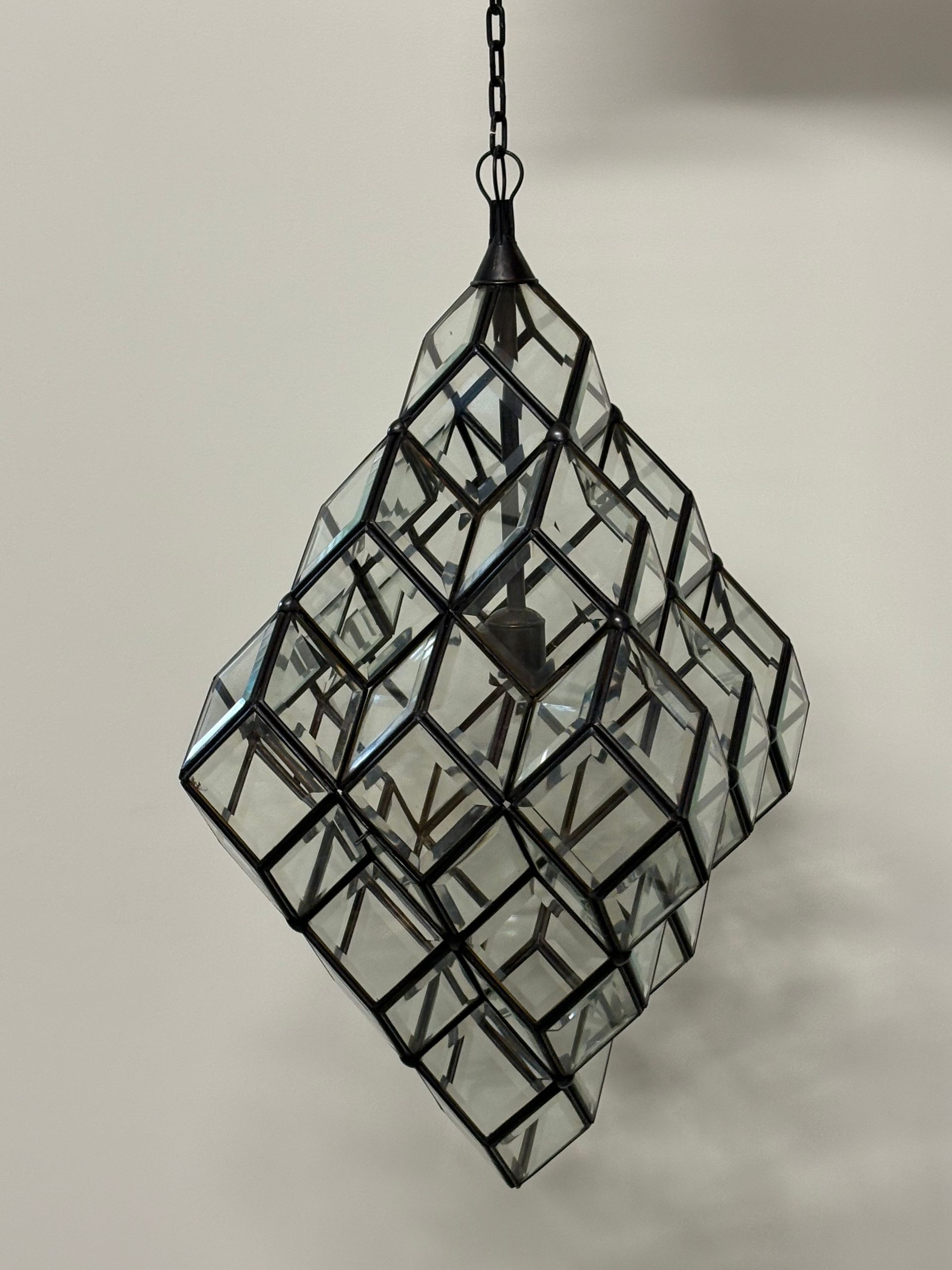 Hanging Diamond-Shaped Mirrored Mosaic Sculpture with Black Metal Frame and Chain &mdash; Tropic Living In Smithfield, QLD