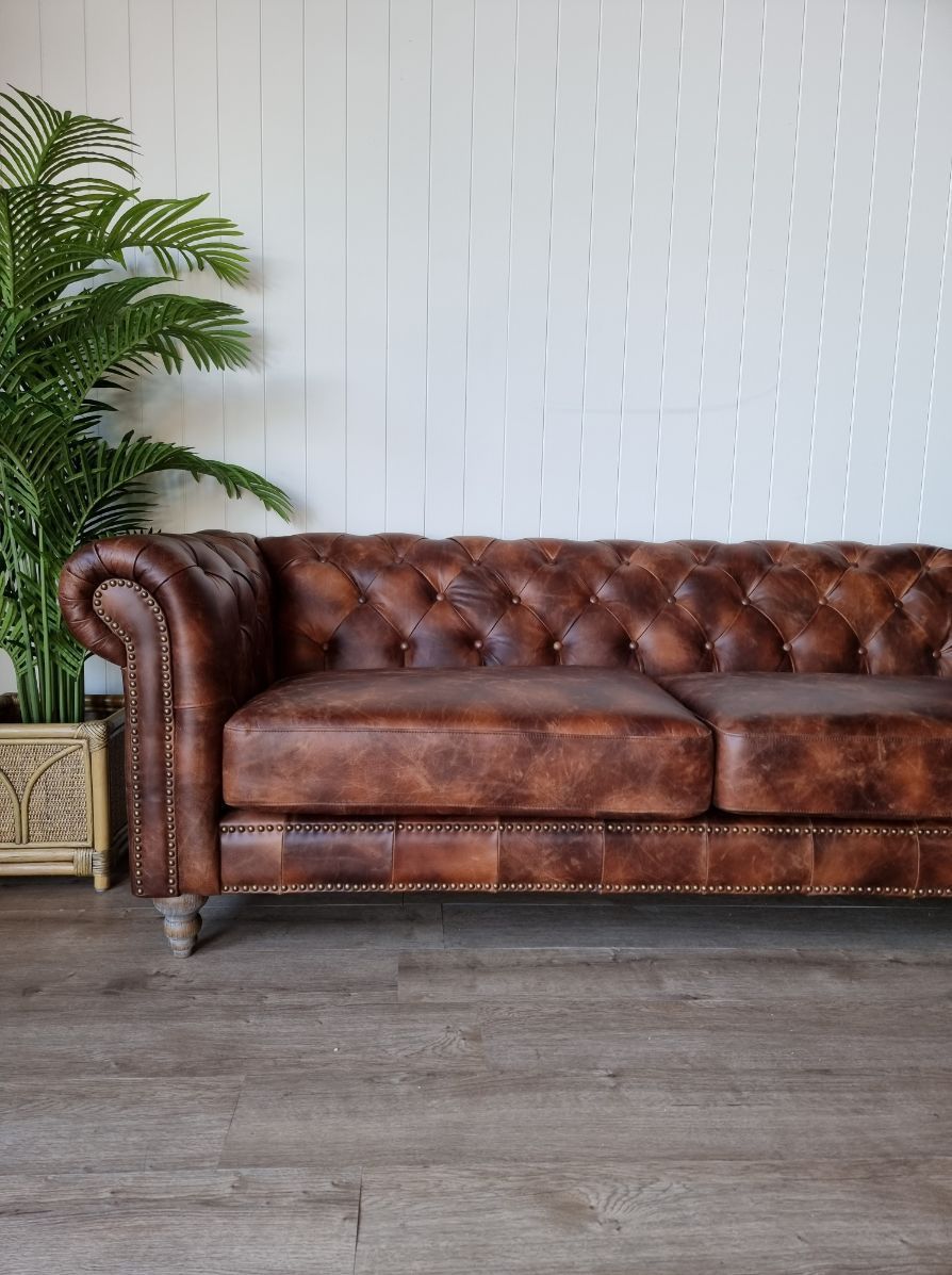 Stanley Brown Leather Three Seater Lounge &mdash; Tropic Living In Smithfield, QLD