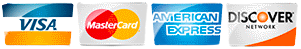 The logos for visa mastercard and american express are shown