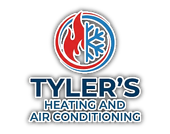 Tyler’s Heating and Air Conditioning logo with red and blue flame and snowflake icon