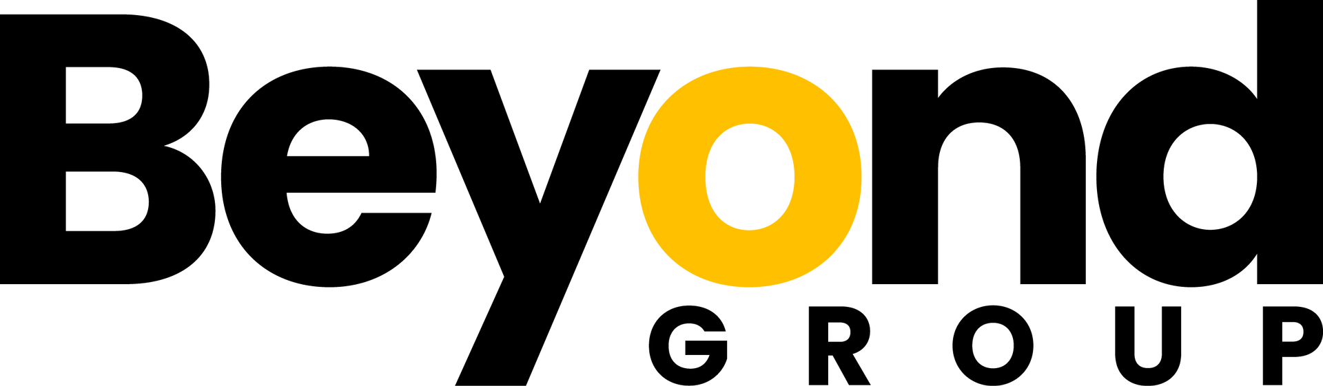 Beyond Group logo, black text with yellow circle in the word 