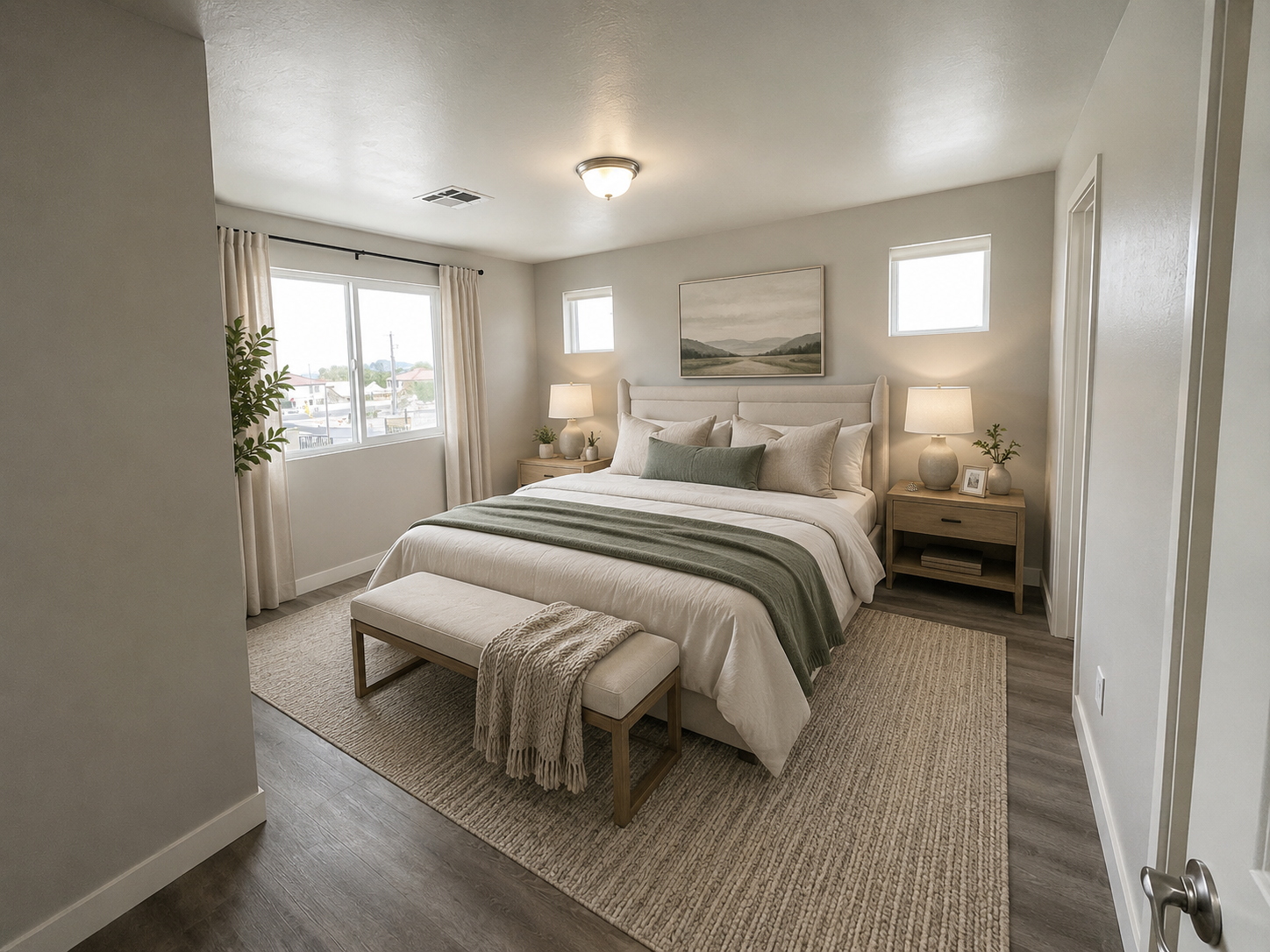 Furnished bedroom shown — representative home at Stone View on Central.
