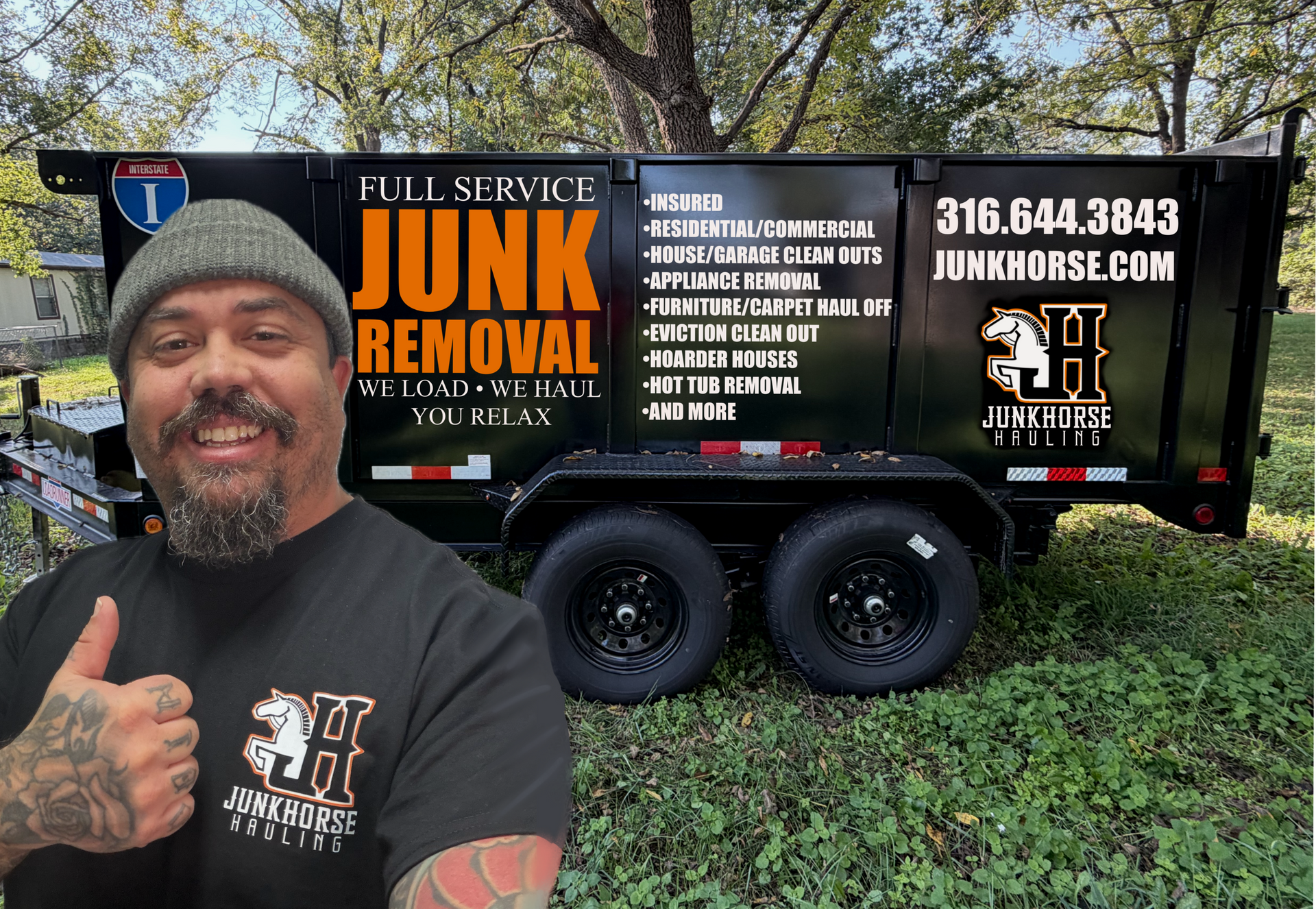 Logo for Junkhorse Hauling: White horse head and