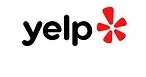 Yelp logo: Black text with a red asterisk flower.