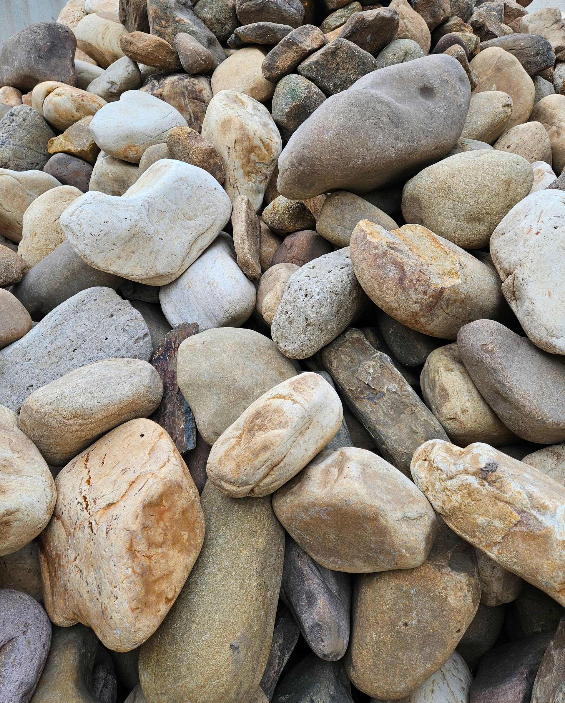 Close-up of assorted light-colored pebbles and rocks filling the frame Close-up of assorted light-colored pebbles and rocks filling the frame
