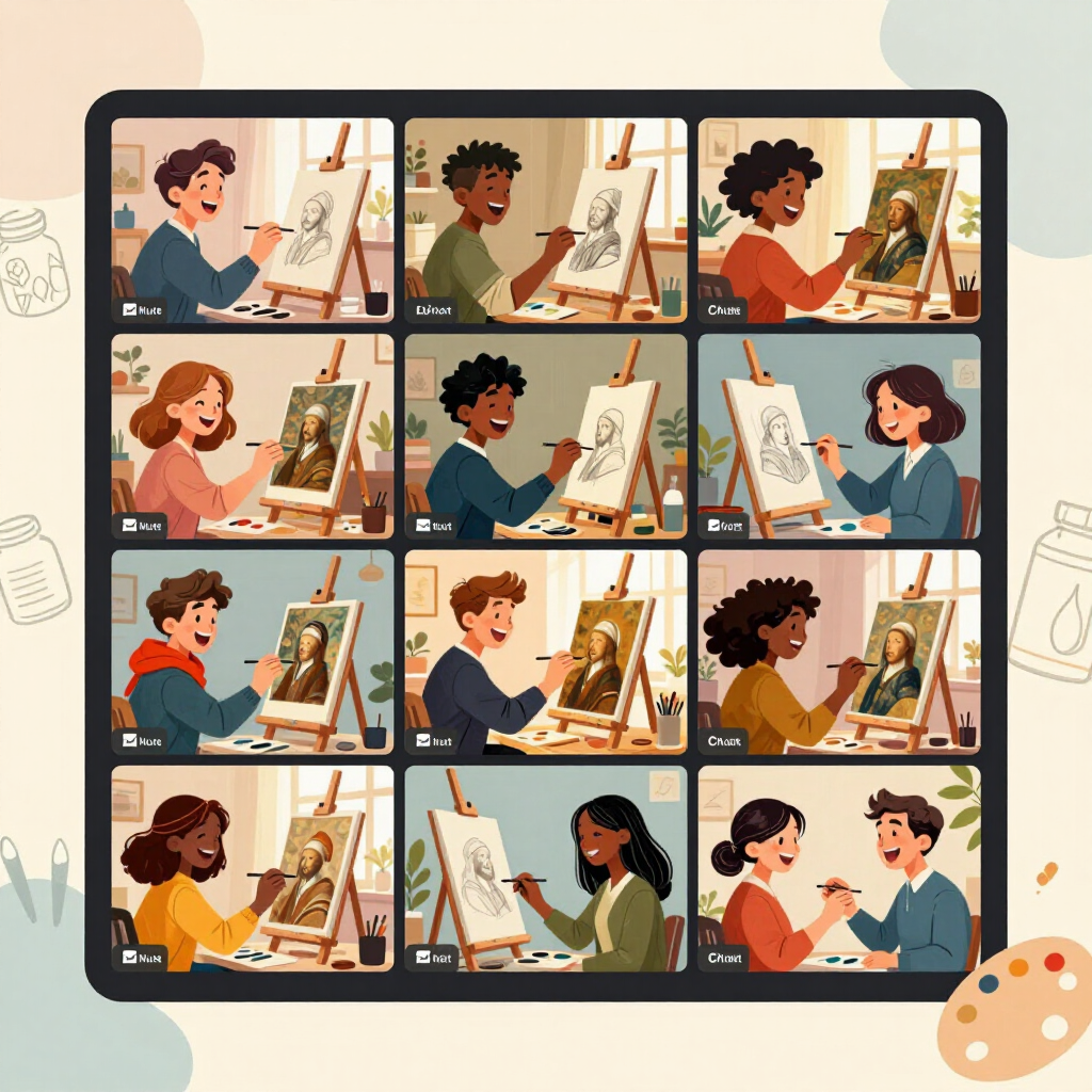 Illustrated art supply collage