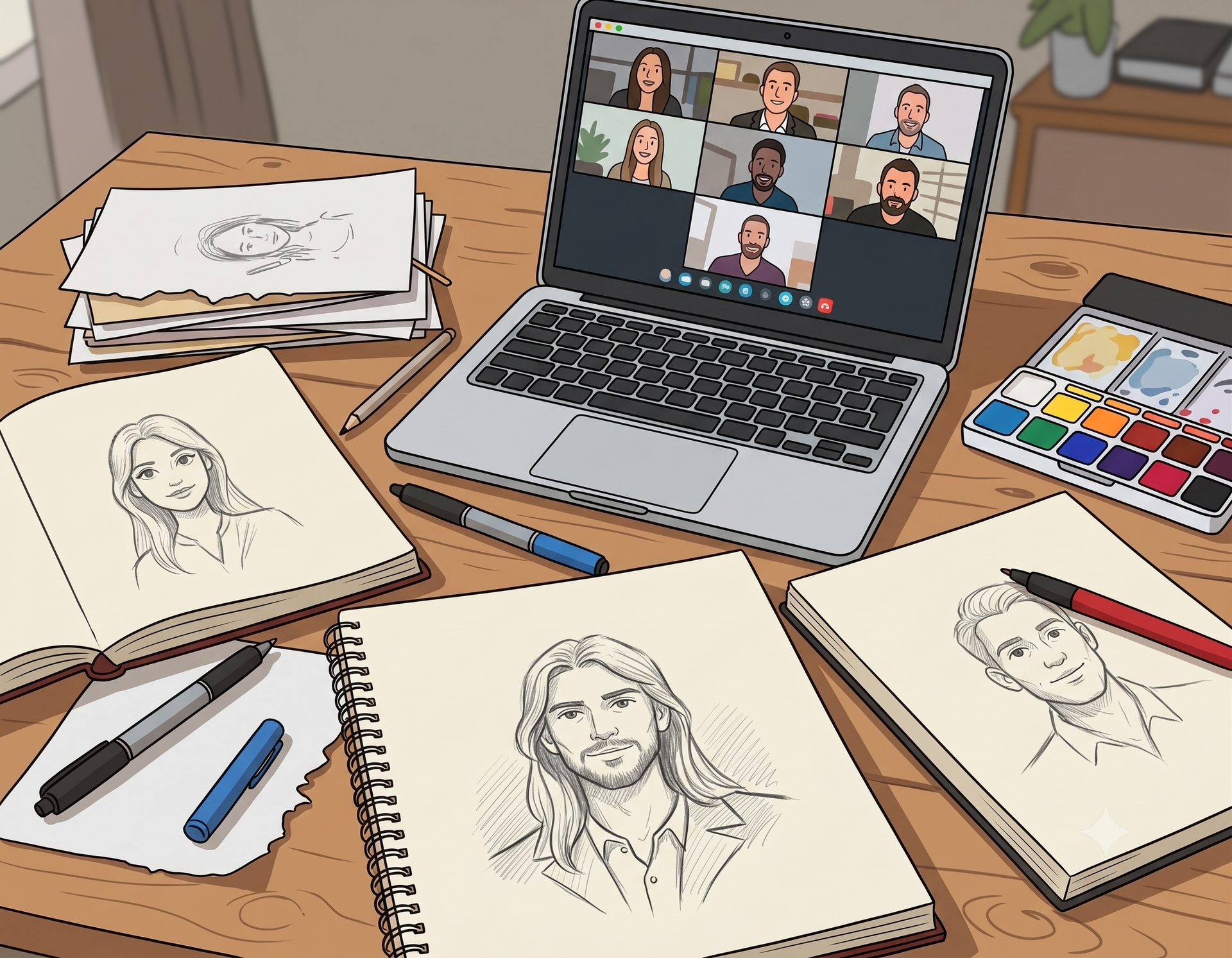 Art materials and Zoom session