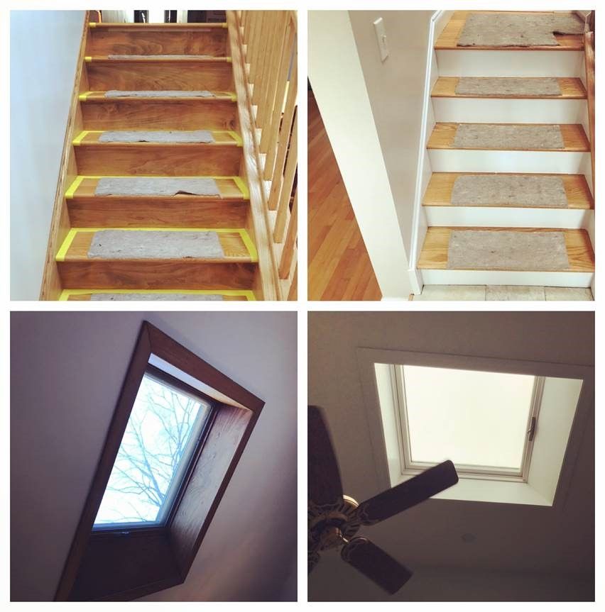 Collage of steep stairs and low attic openings, showing narrow access and headroom limitations.