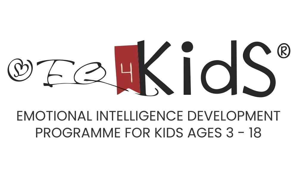 Logo for EQ4Kids, an emotional intelligence development programme for children ages 3 to 18, featuring red and black text.