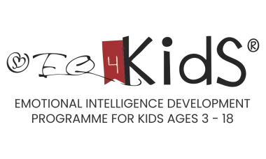 Logo for EQ4Kids, an emotional intelligence development programme for children ages 3 to 18, featuring red and black text.