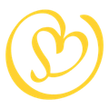 A yellow circular logo featuring an abstract, flowing heart shape created by a single continuous line.
