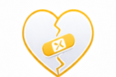 Yellow broken heart icon with a bandage across the center