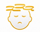 Yellow line icon of a confused face with hair rollers above its head
