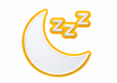 Yellow crescent moon with “zzz” above it, symbolizing sleep or nighttime.