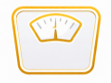 Yellow analog scale icon with a white face and orange outline
