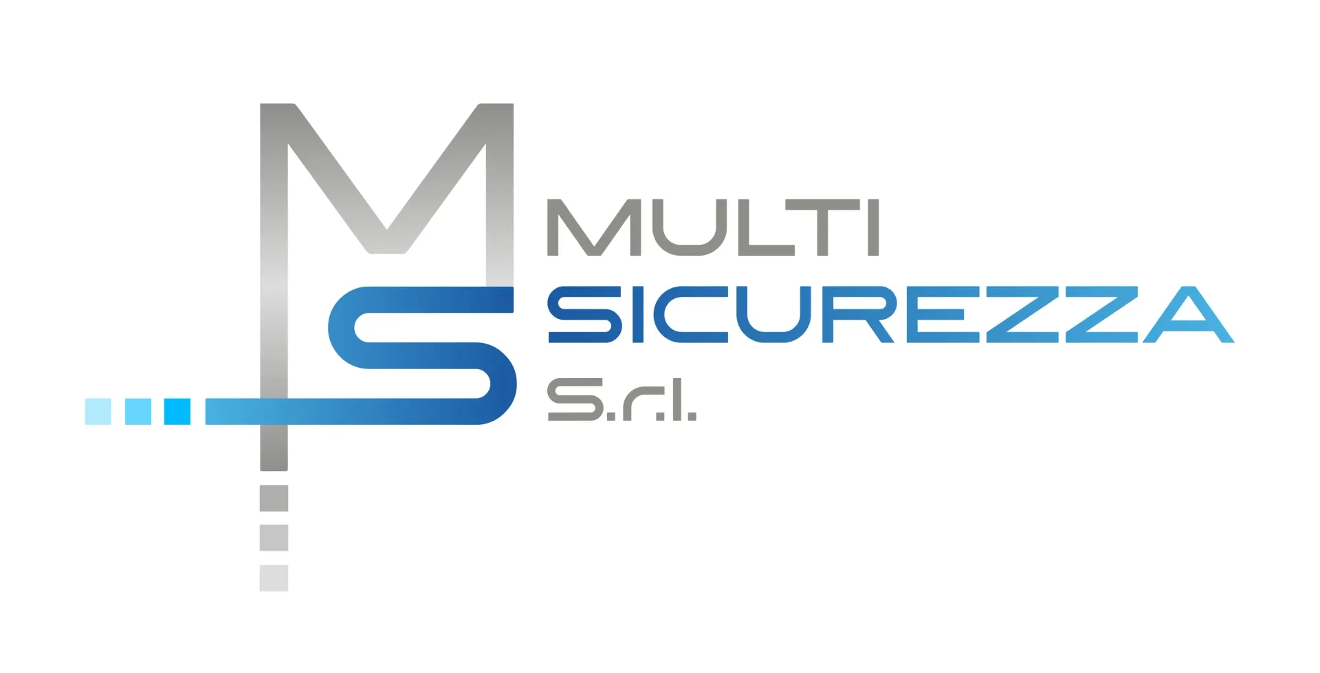 Logo di Multi Sicurezza Srl in grigio e blu su sfondo bianco.