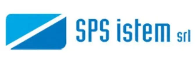 Logo di SPS sistem srl con icona e testo blu su sfondo bianco.