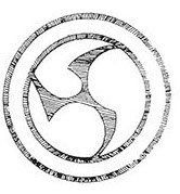 A black and white drawing of a triskelion symbol