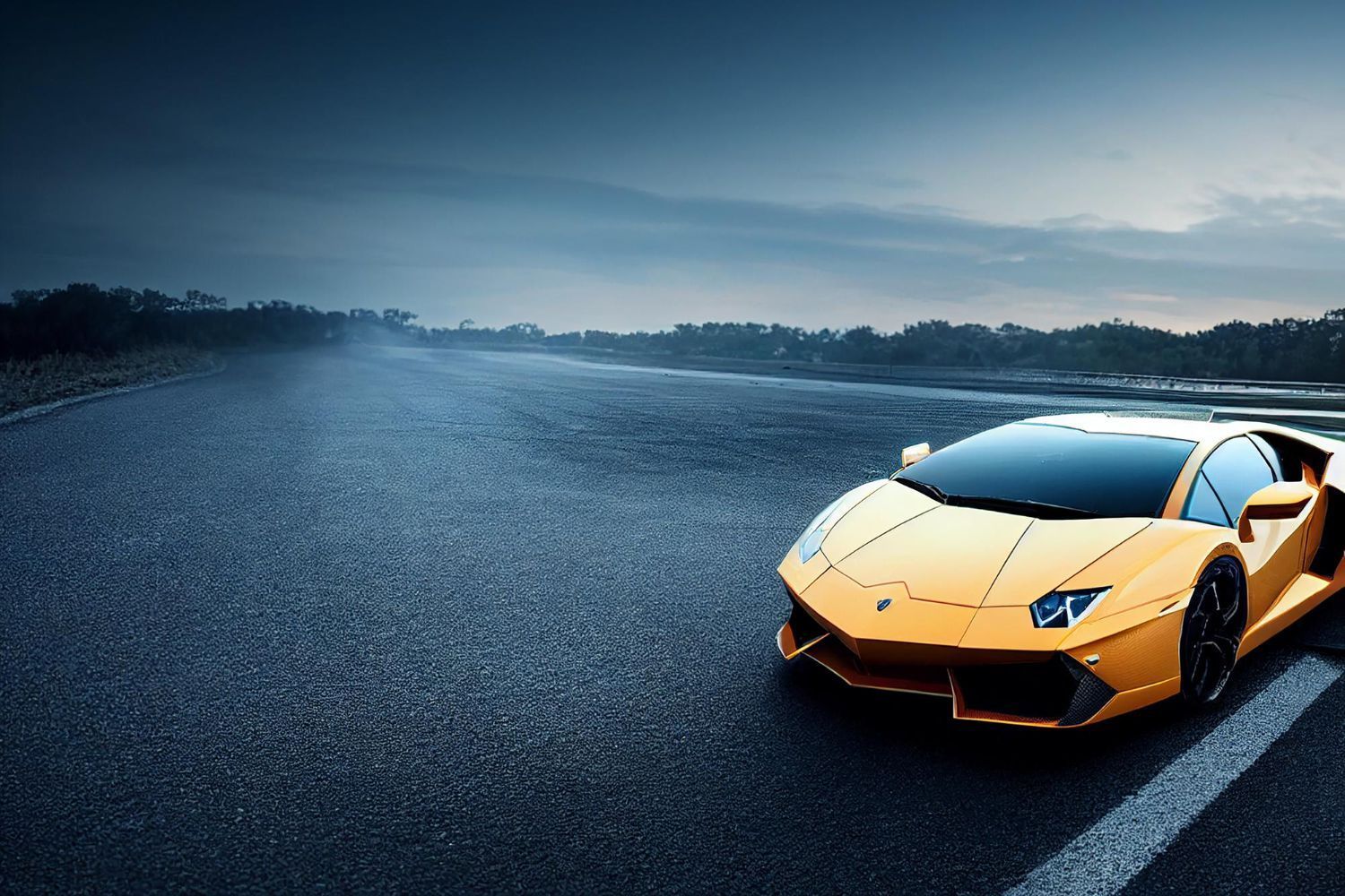 A yellow sports car is parked on the side of the road after a PPF was installed.