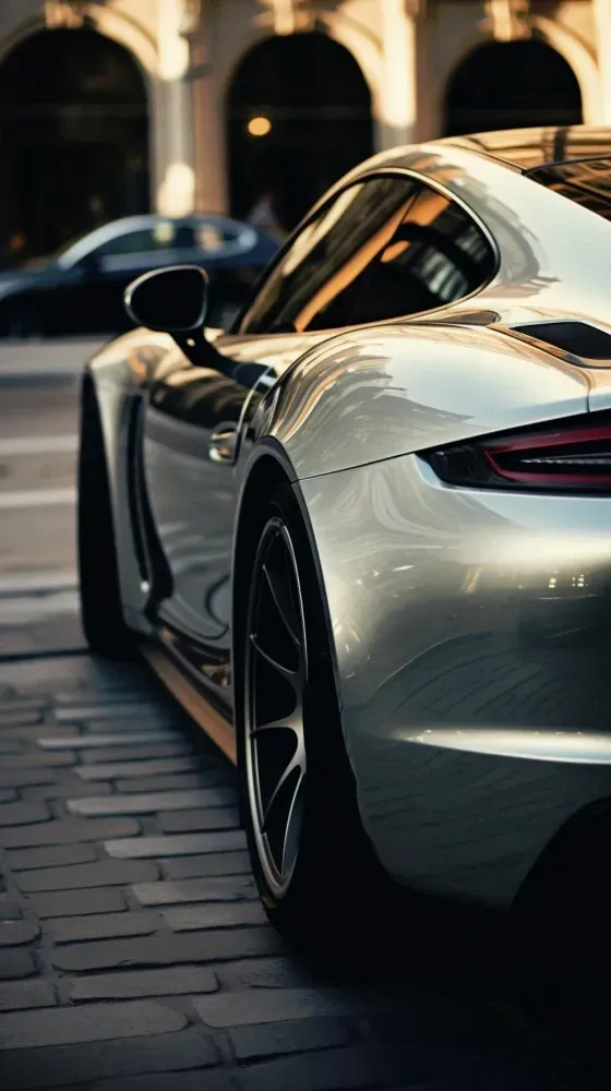 A silver sports car is now parked on the street following the application of Ceramic Coating and window tinting.
