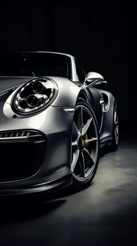 silver Porsche 911 Turbo S is parked in a dark garage after receiving paint protection services at a workshop in Rouse Hill.
