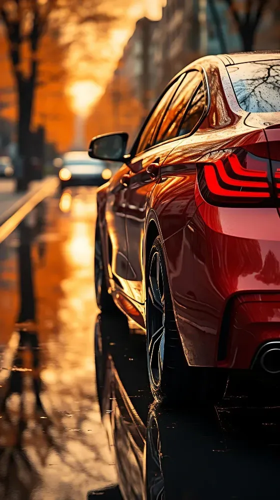 A red car is parked on the side of the road in the rain in Glenhaven and applied a Ceramic Coating.