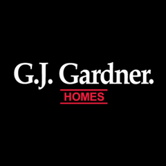 G.J. Gardner Homes logo: white text on black background,