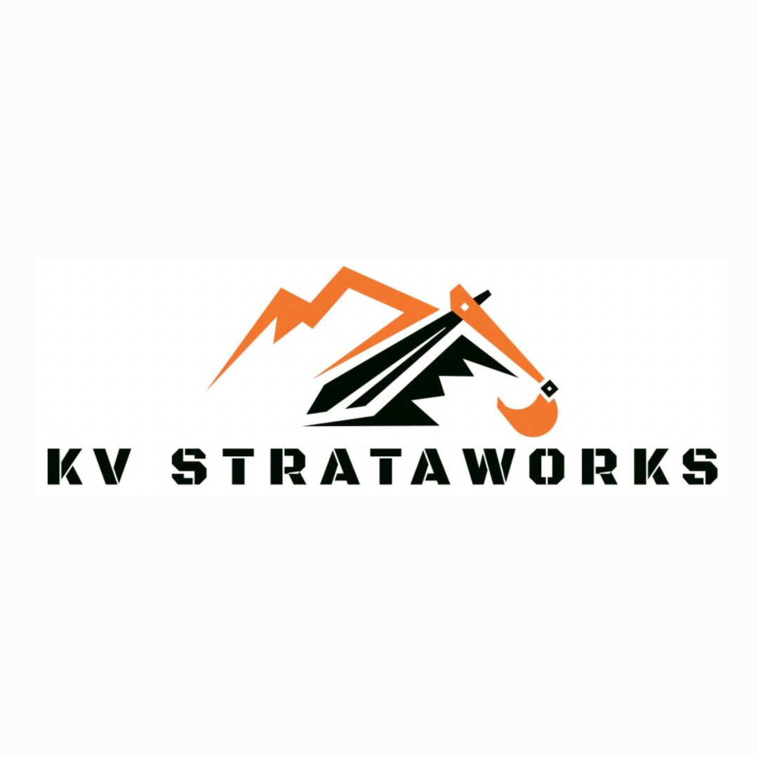 KV StrataWorks logo with orange and black mountain and road graphic on white background