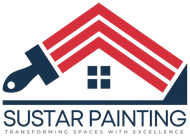 Logo for Sustar Painting featuring a house roof outline with a paintbrush and text