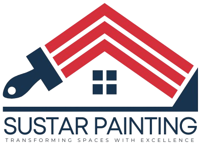 Logo for Sustar Painting featuring a house roof outline with a paintbrush and text