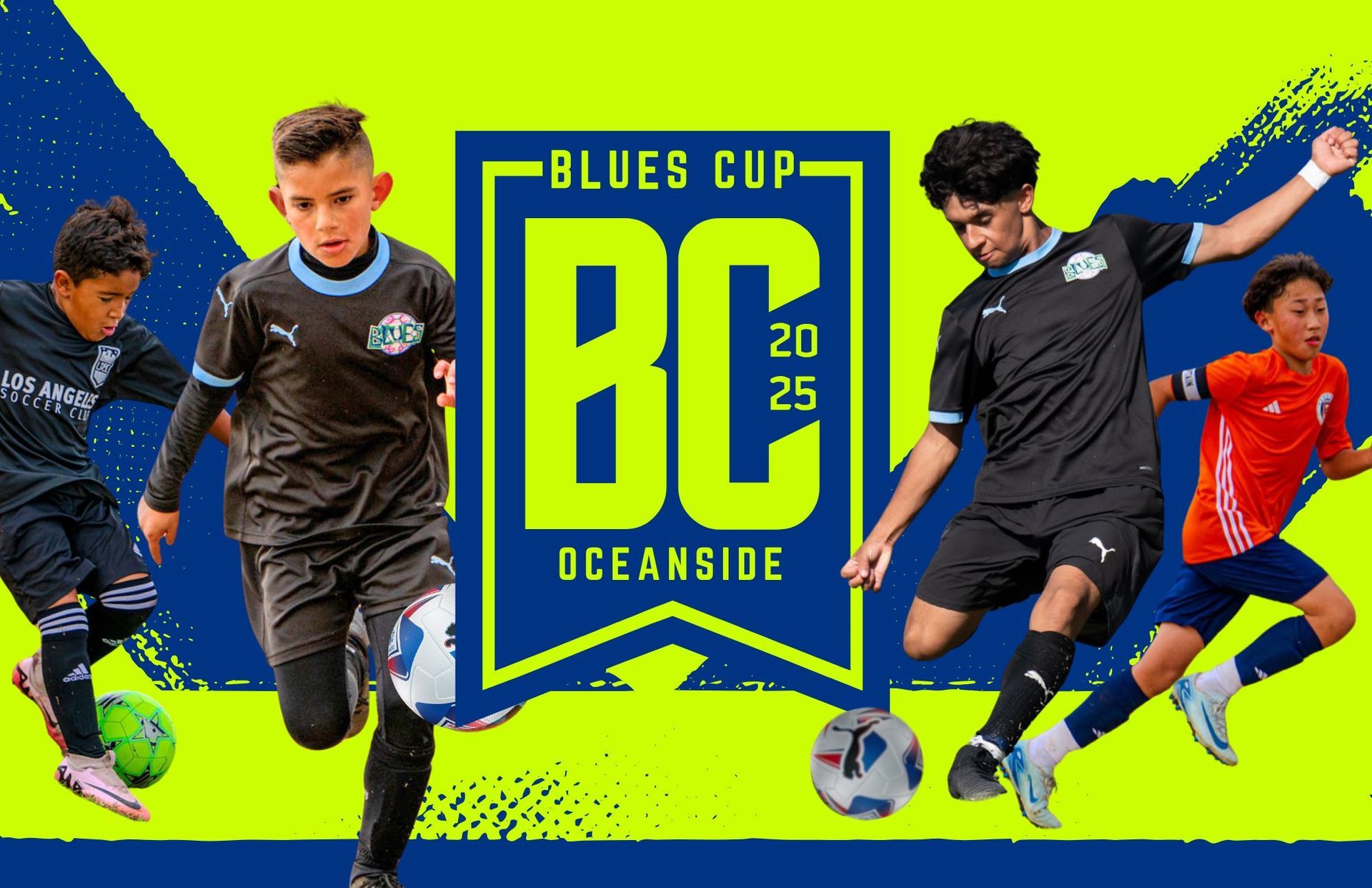 Logo of Blues Cup Ireland with youth players around it