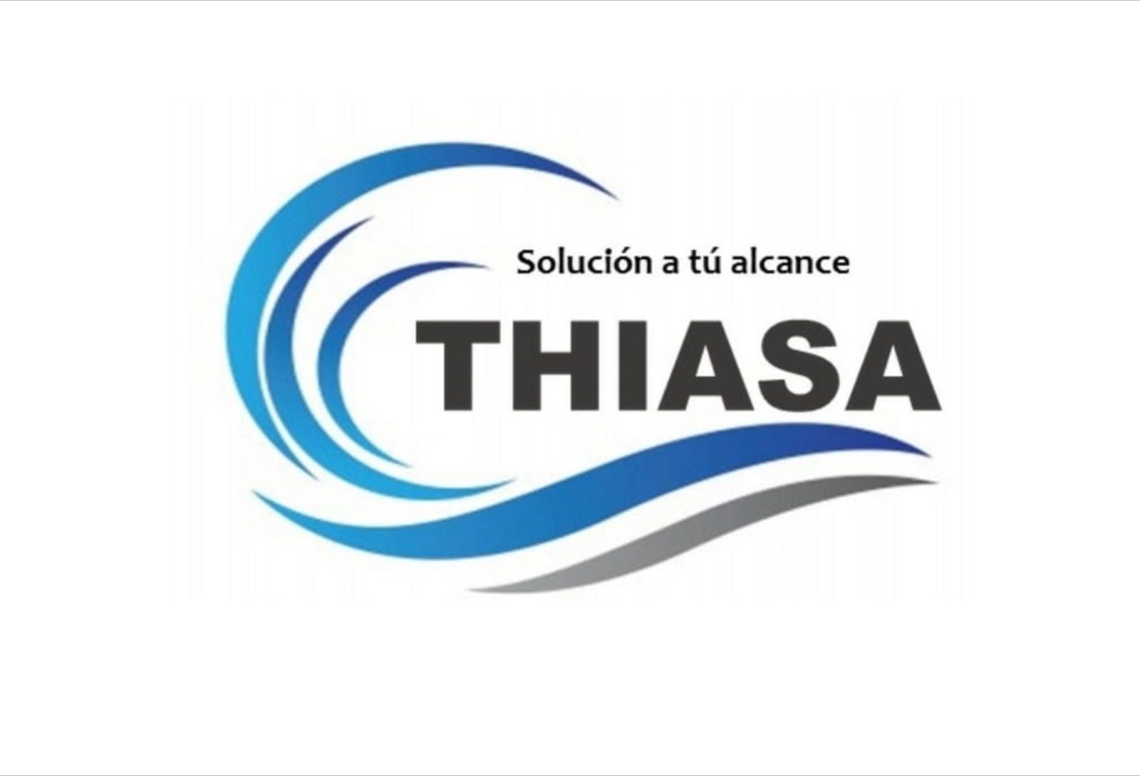 Logo de THIASA con ondas azules y grises, y el lema “Solución a tú alcance”