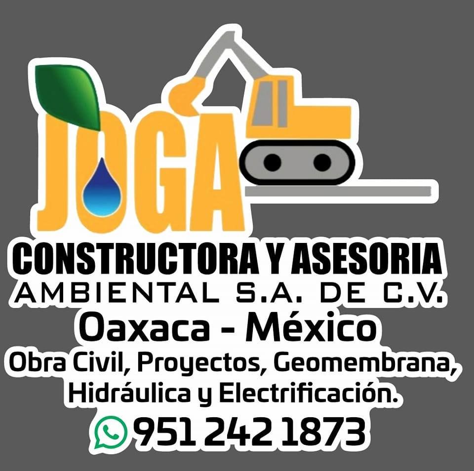 Logo de CONSTRUCTORA Y ASESORIA AMBIENTAL S.A. DE C.V. en Oaxaca, México, con excavadora y contacto WhatsApp.