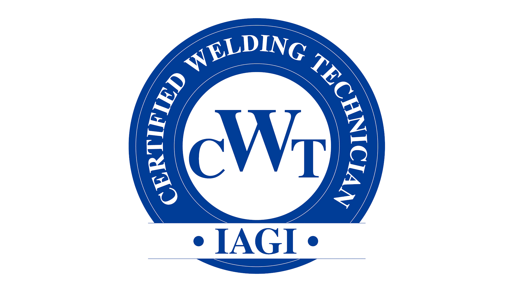 Logotipo circular azul de Técnico Certificado en Soldadura CWTI con el texto IAGI a continuación.