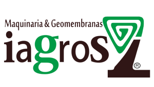 Logotipo de Iagros con “Maquinaria & Geomembranas” en marrón, verde y blanco.