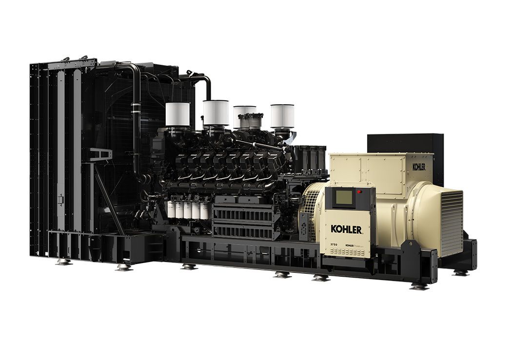 A large diesel generator is sitting on top of a white surface.