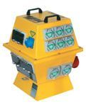 a yellow power distributer with 6 outlets