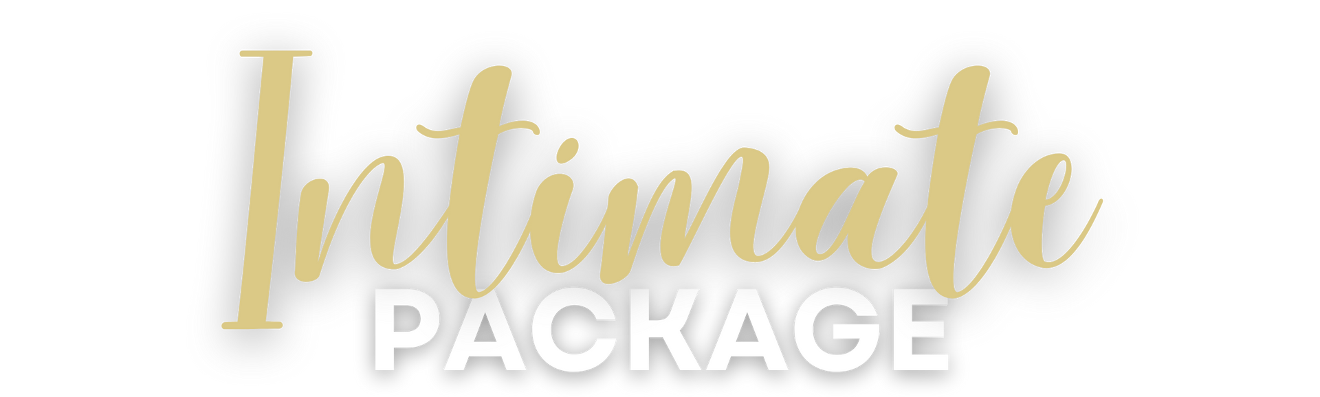 Gold script text “Ultimate” over white block text “PACKAGE” on a pale background