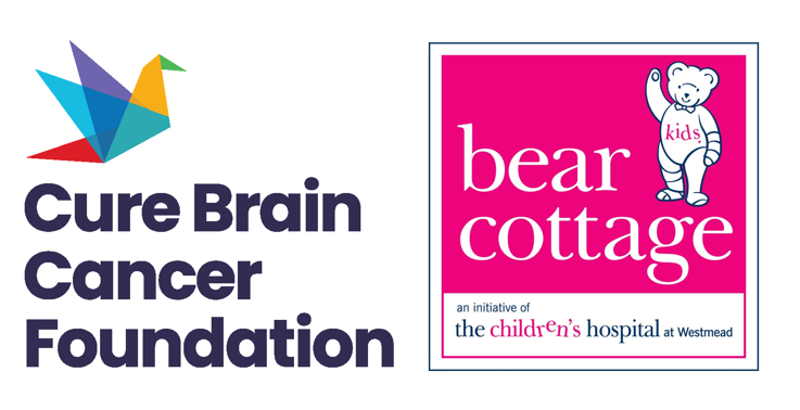 A black and white photo of the cure brain cancer foundation and bear cottage