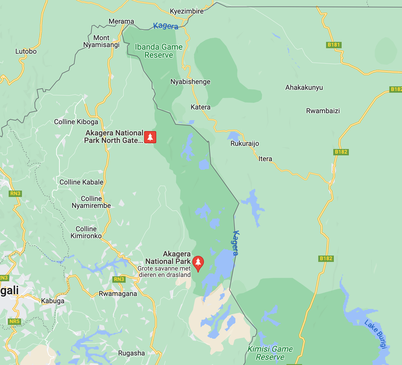 Landkaart van grens Rwanda en Tanzania