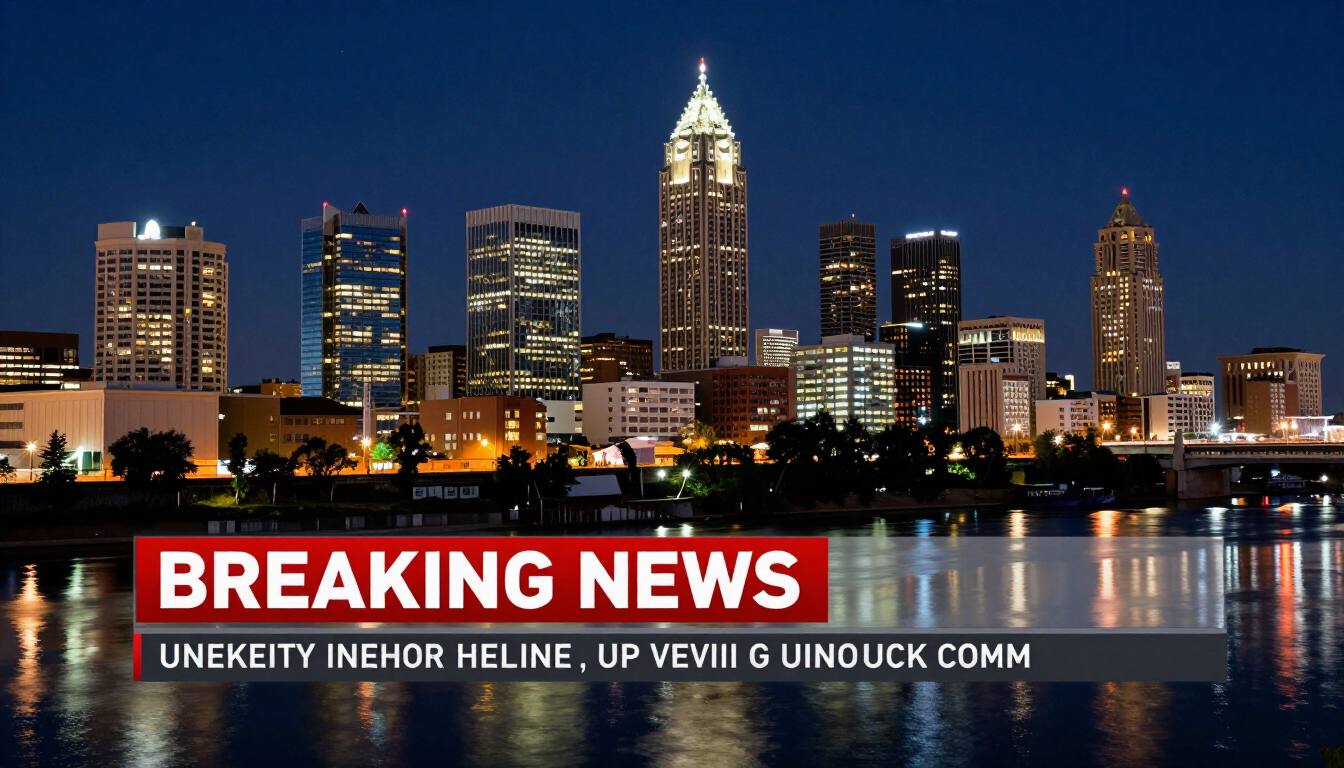 Atlanta skyline at night with breaking news chyron