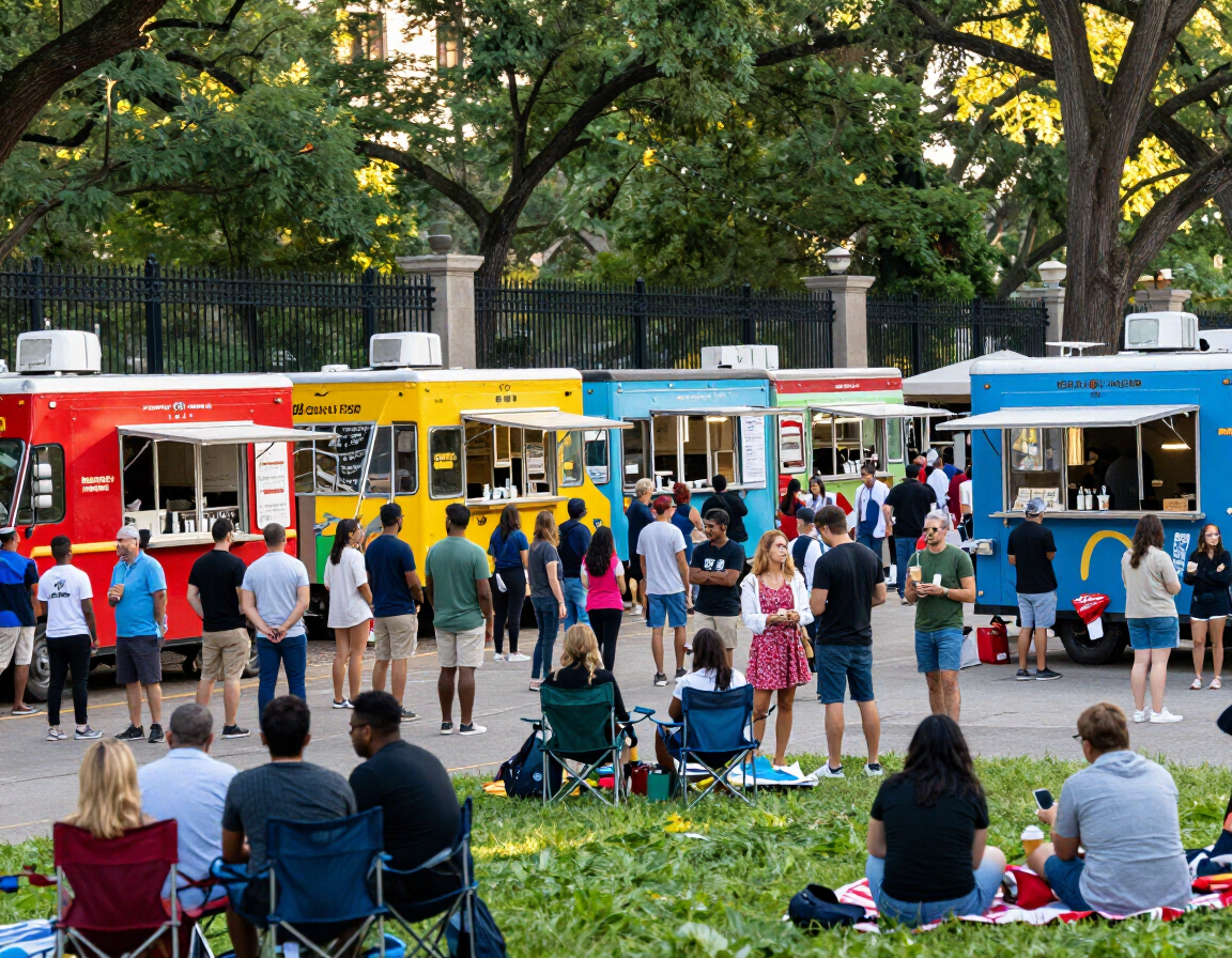 Crowd at a food truck festival in Grant Park