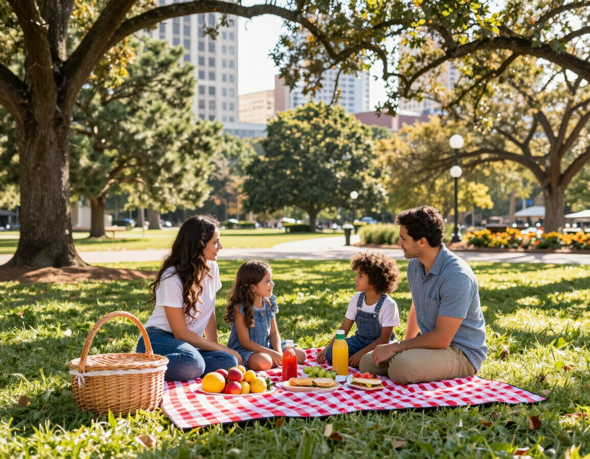 Family enjoying a picnic in Piedmont Park
