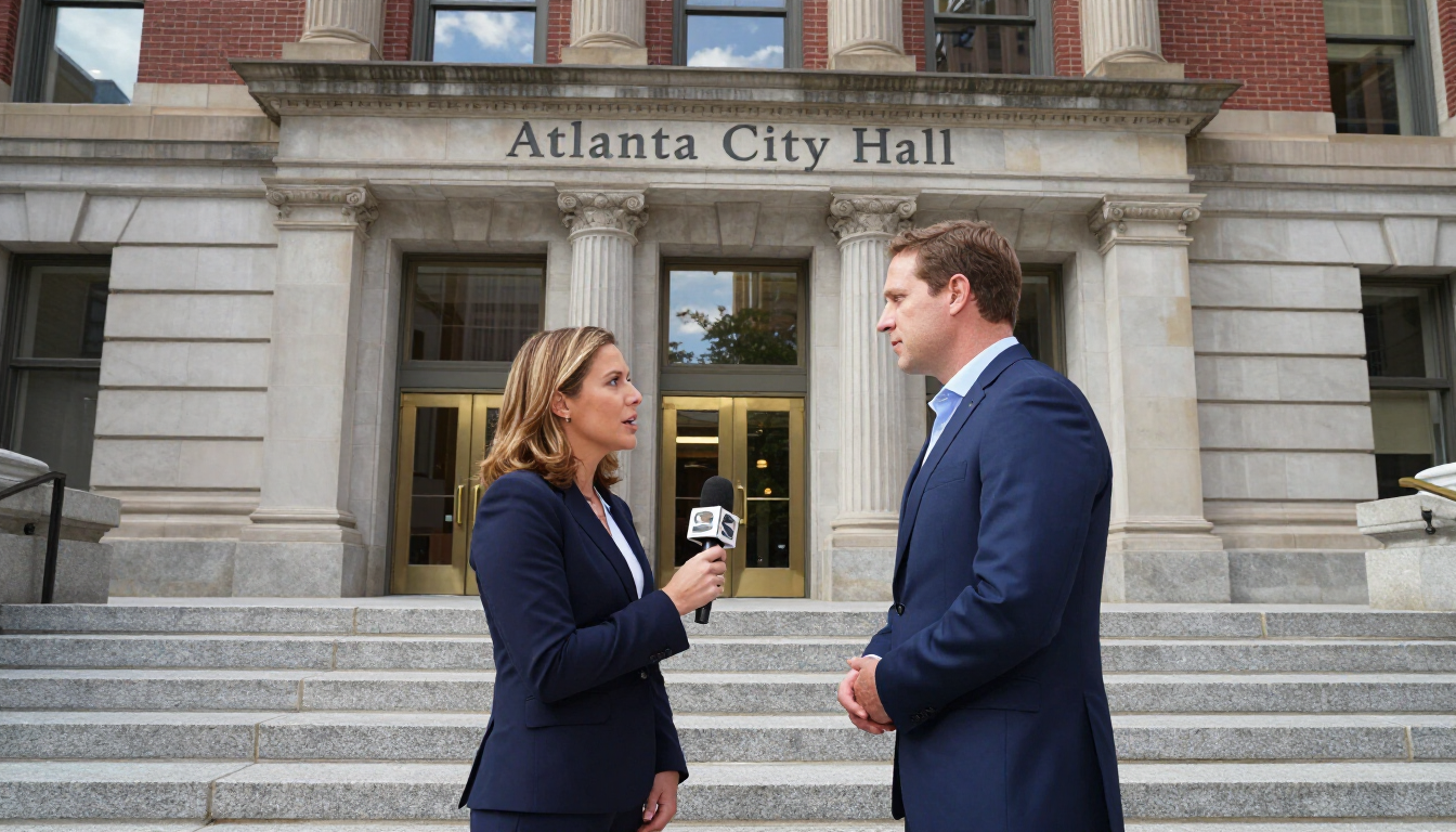 Reporter interviewing city official